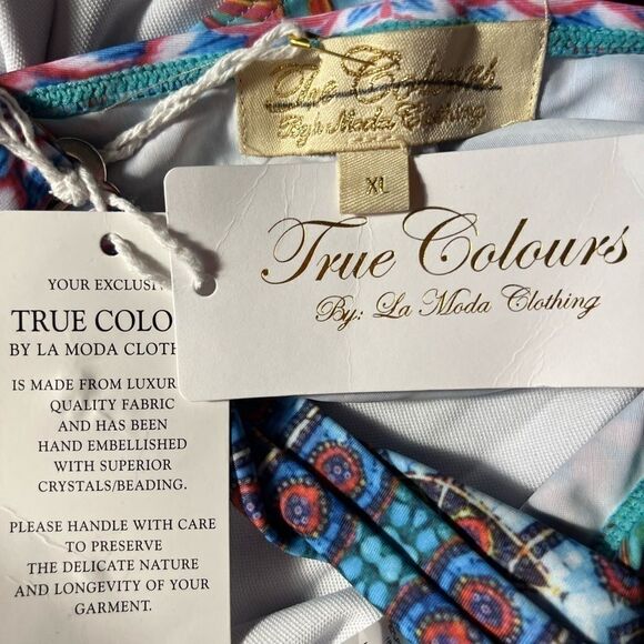 True Colours by LA Moda Clothing One Piece Plunge Neck Bathingsuit - Picture 4 of 6